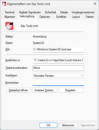 Verknüpfung auf esptool